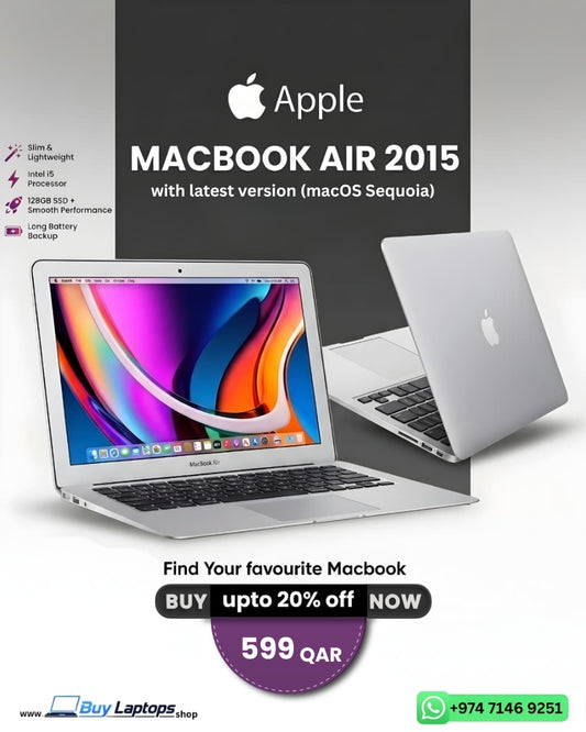 MacBook Air 2015 13.3” – Intel Core i5, 4GB RAM, 128GB SSD | macOS Sequoia Updated Version | Budget Apple Laptop