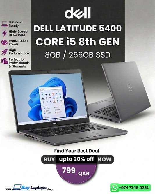 Dell Latitude 5400 – Intel Core i5 8th Gen, 8GB RAM, 256GB SSD | Business Laptop, Fast & Reliable Performance