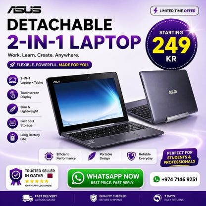 ASUS Detachable 2-in-1 Laptop Tablet – Intel Pentium, 2GB RAM, 64GB Storage, Windows 10 | Portable Touchscreen Convertible
