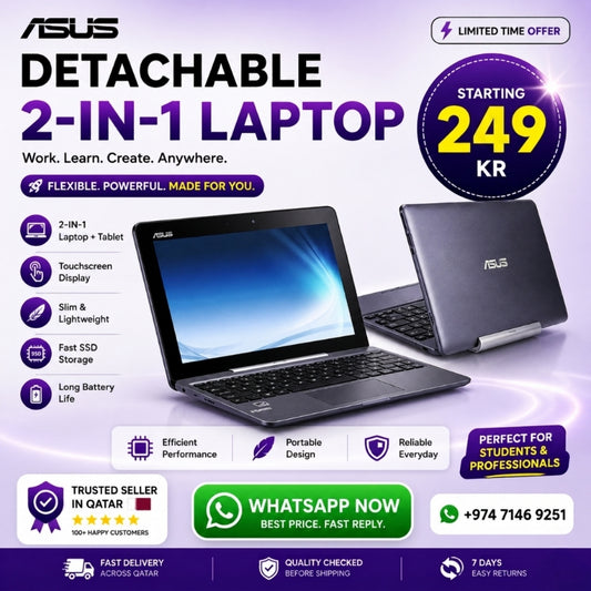 ASUS Detachable 2-in-1 Laptop Tablet – Intel Pentium, 2GB RAM, 64GB Storage, Windows 10 | Portable Touchscreen Convertible