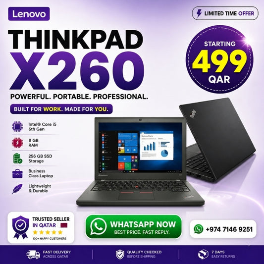 Lenovo ThinkPad X260 (Used) – Intel Core i5 6th Gen, 8GB RAM, 256GB SSD | Business Laptop, Durable & High Performance