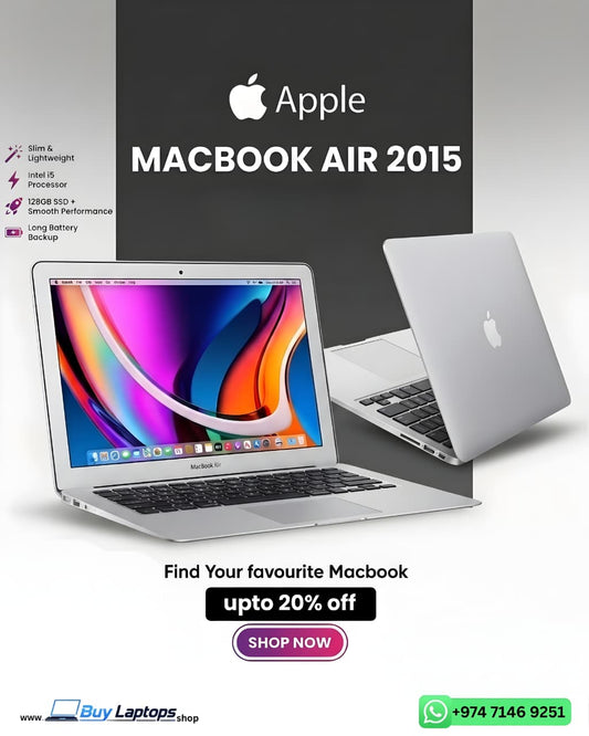 MacBook Air 2015 13.3-inch Laptop – Intel Core i5, 4GB RAM, 128GB SSD | Lightweight & Reliable